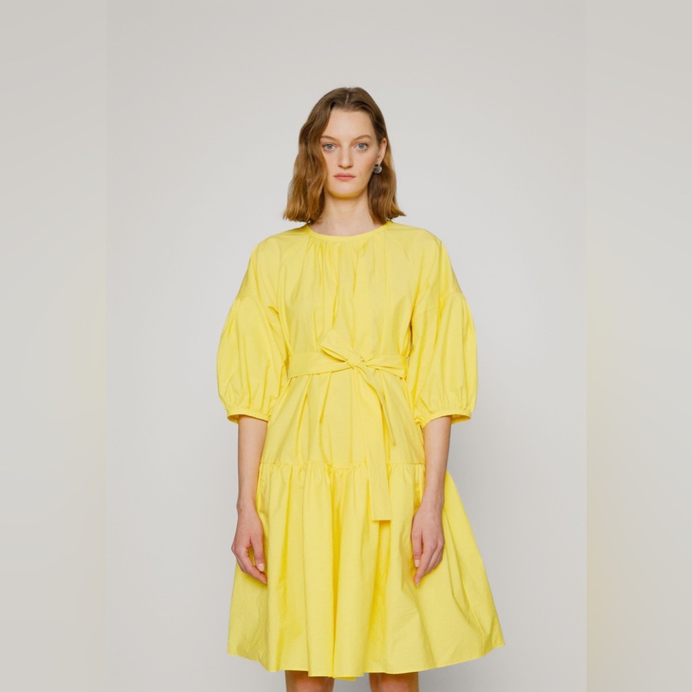 MaxMara Bright Yellow Puff-Sleeve Cotton Dress